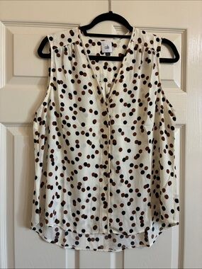 CAbi 4934 Cream Polka Dot Sleeveless V-Neck Camisole with Black and Brown Spots